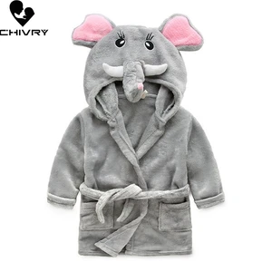 New Autumn Winter Children Hooded Bathrobe Kids Bath Robe Boys Girls Cartoon Animal Flannel Pajamas Kids Long Sleeve Towel Robe