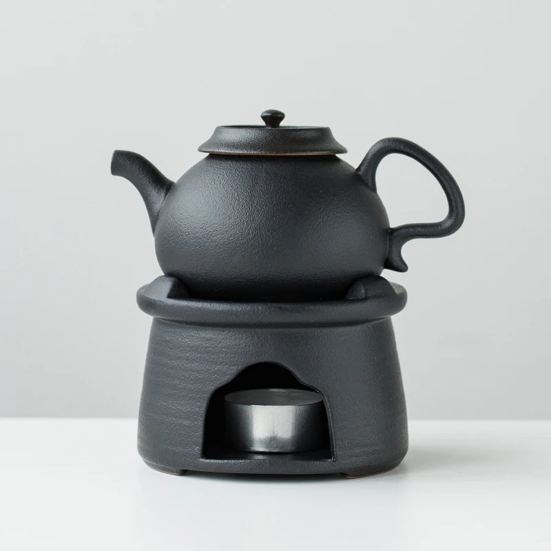 Estufa de t&eacute; de estilo japon&eacute;s con preservaci&oacute;n del calor, calentador de vela negra, tetera de cer&aacute;mica de Ceremonia de t&eacute; de Kung Fu-0
