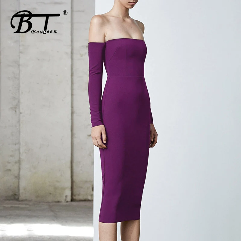 Женское облегающее платье миди Beateen длинное с вырезом лодочкой и открытыми