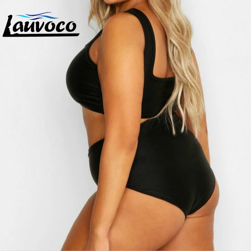 Однотонный черный комплект бикини большого размера купальник с высокой талией