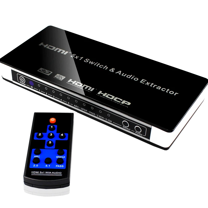 4K HDMI переключатель с адаптером питания 5x1 Аудио HDMI-совместимым аудио экстрактор x