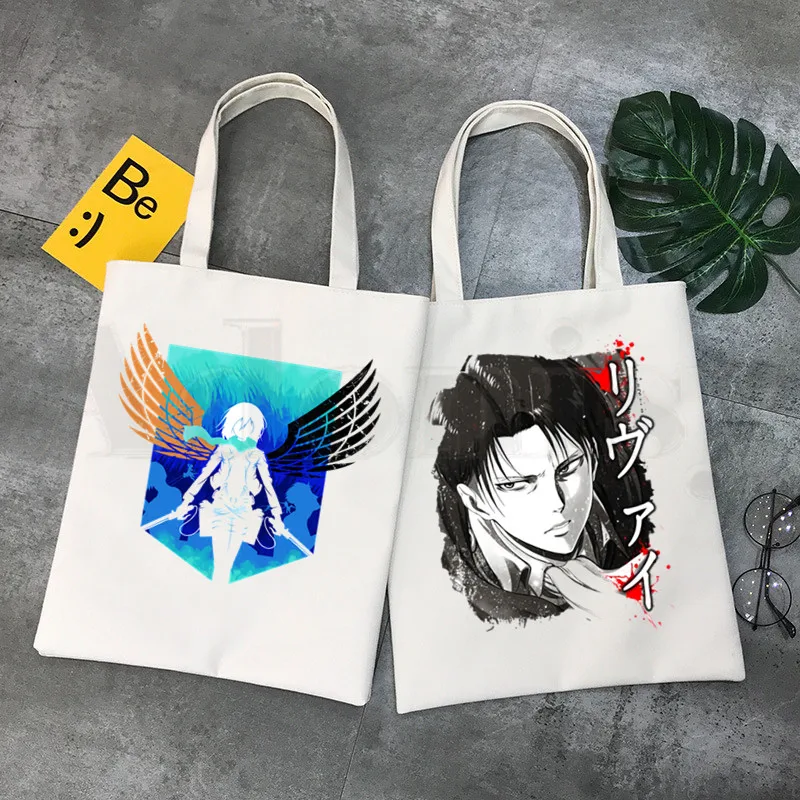 

Attack On Titan Japanese Anime Shingeki No Kyojin Hipster Cartoon Print Shopping Bags Girls Fashion Casual Pacakge Hand Bag