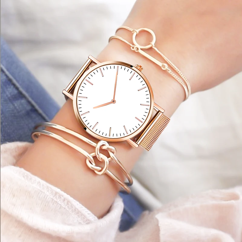 SHAARMS женские часы из нержавеющей стали с сетчатым ремешком кварцевые циферблат