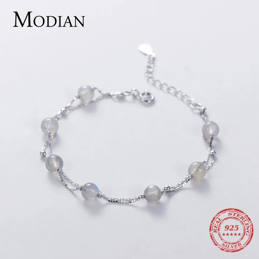 Женский браслет с натуральным лунным кристаллом MODIAN из серебра 925 пробы цепочкой