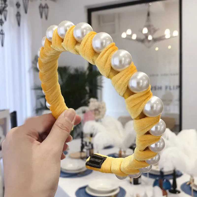 Модный обруч для волос с большим жемчугом головы элегантная бархатная повязка на