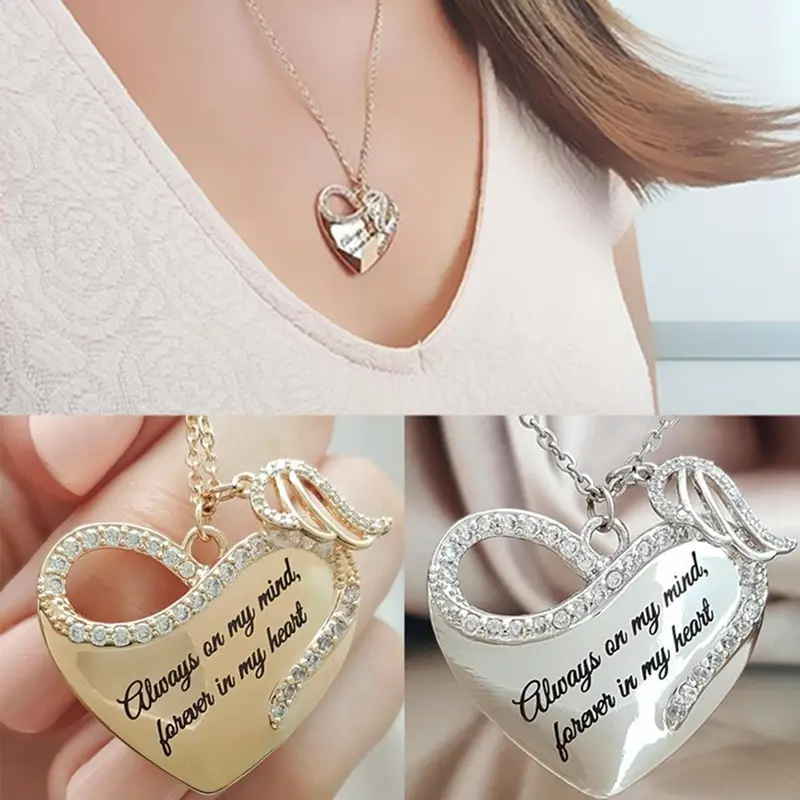 

Angel Wings with Crystal Letters Love Necklace Female Sacred Angel Wings Necklace
