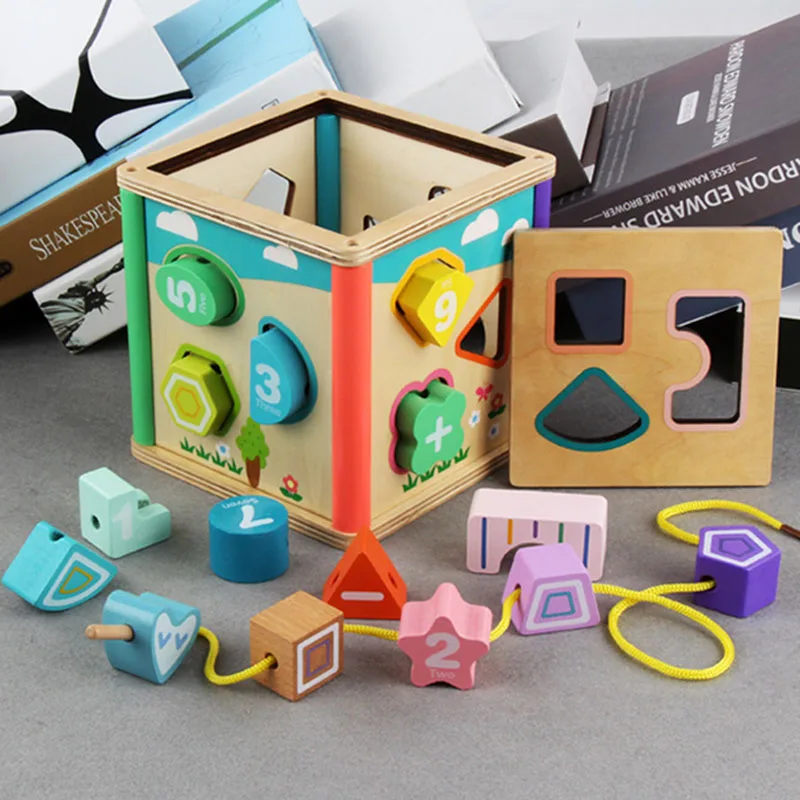 

Игрушки Монтессори, деревянная форма, подходящая по 5 Сторонам, многофункциональная интеллектуальная игрушка, 2 вида, Детские сборные Игруш...