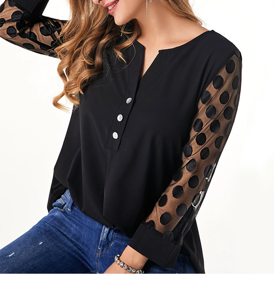 Кружевная блузка с разрезом на шее Женская Асимметричная туника пуговицами и