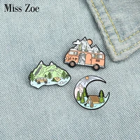 go camping enamel pins custom mountain moon tent motorhome brooches shirt lapel badge bag outdoors jewelry gift for kids friends