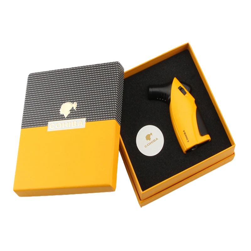 Газовая зажигалка COHIBA для сигар 3 фонарь аксессуары с подарочной коробкой | Дом и