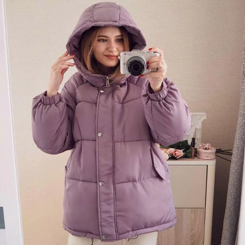 

Autumn Winter 2021 New Womens Coats Blue Jackets Hooded Coat Thick Cotton Parkas Oversized Jacket Female