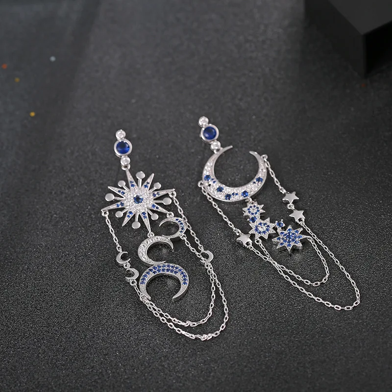 

European and American zircon female earrings earrings eight-pointed star moon long tassel earrings earrings earrings factory acc