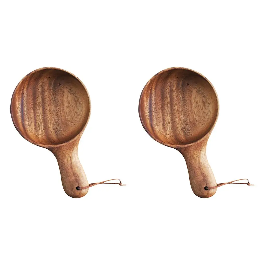 

Wooden Bowl with Handle Natural Wood Salad Fruit Bowl Food Container