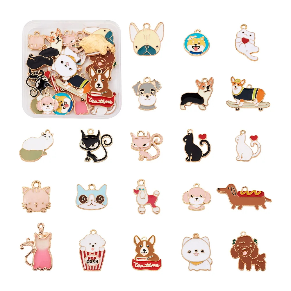 

42Pcs/box 21 Styles Alloy Metal Charms Enamel Animal Cartoon Cat Dog Charms Pendant for Bracelet Earring Jewelry DIY Making Gift