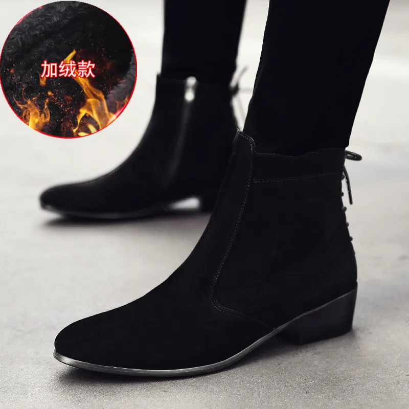 Замшевые Кожаные мужские ботинки Зимние ботильоны модная обувь на молнии