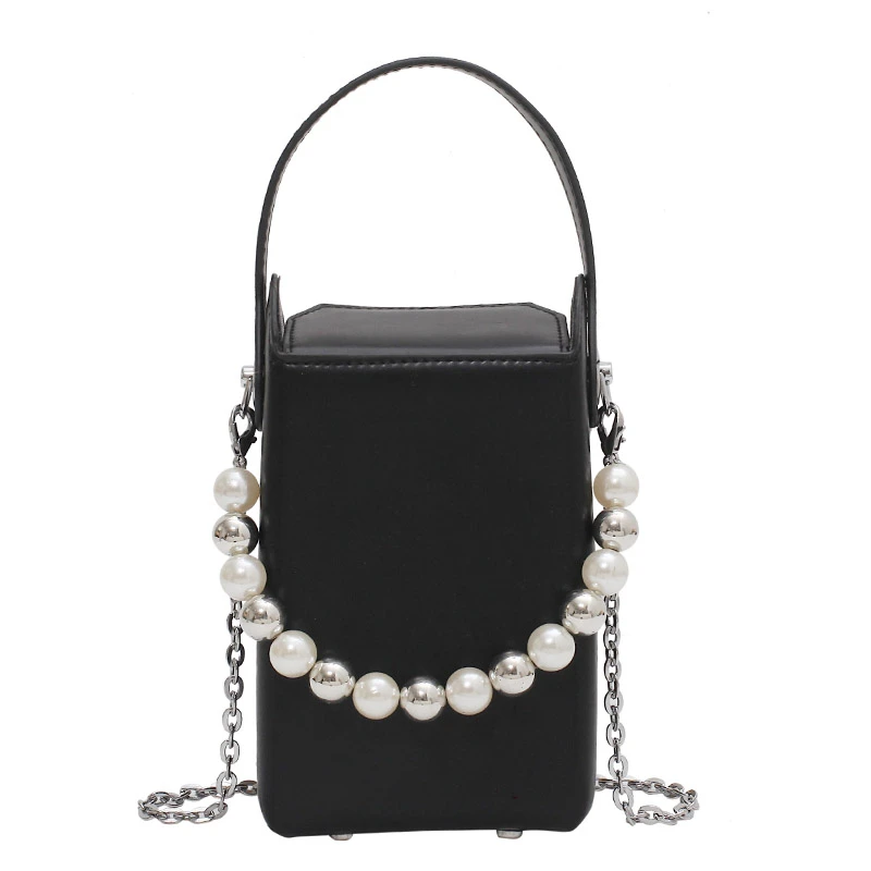

Mini Pearl Handle Tote Bag Solid Color PU Leather Crossbody Shoulder Bags for Women 2021 Luxury Ladies Chain Handbags and Purses