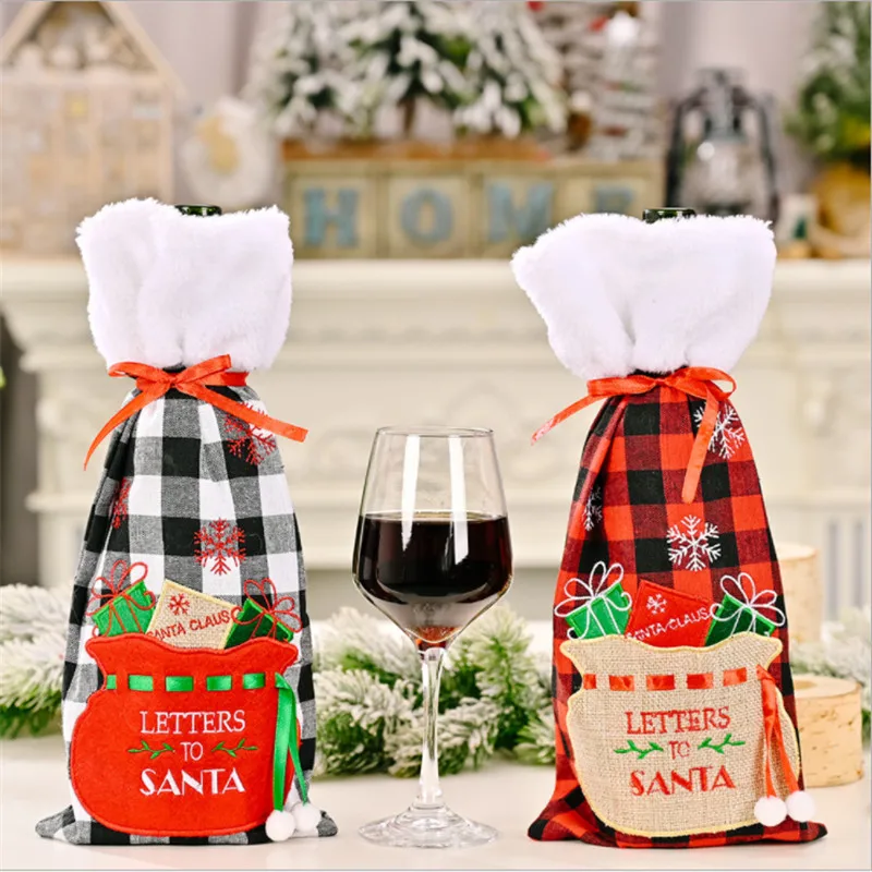 

1 шт. рождественские решетчатые винные наборы, Рождественское украшение для дома, мешки для бутылок красного вина, Рождественский Декор для ...