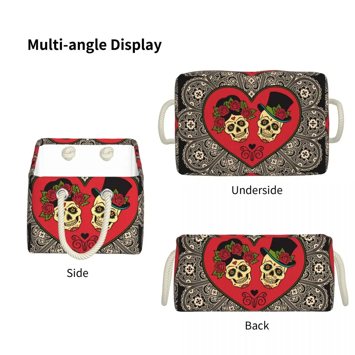 Льняная коробка для хранения мексиканских сахарных черепов с сердцем и