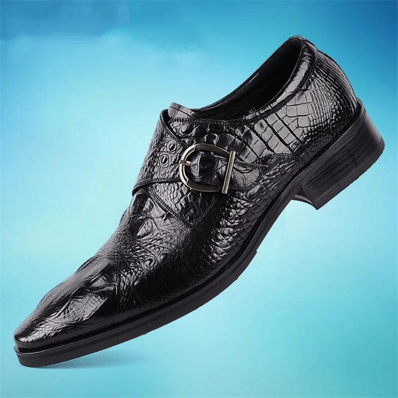 

Fashion Men's Crocodile Grain Leather Dress Shoes Man Casual Pointed Toe Oxfords Mens Lace-Up Business Office Oxford Shoes