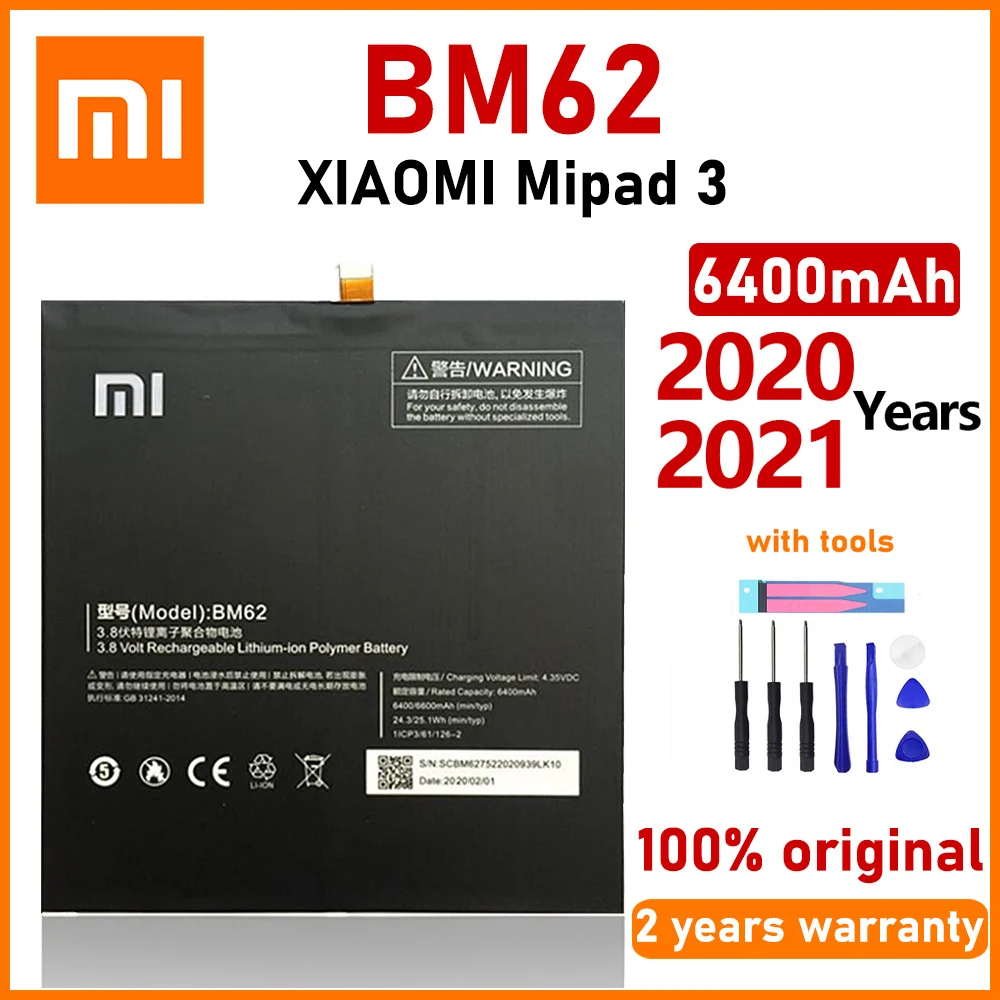 Оригинальный аккумулятор BM62 Xiao Mi 6400 мАч для Xiaomi Pad 3 Mipad MEC91 батареи планшетов с