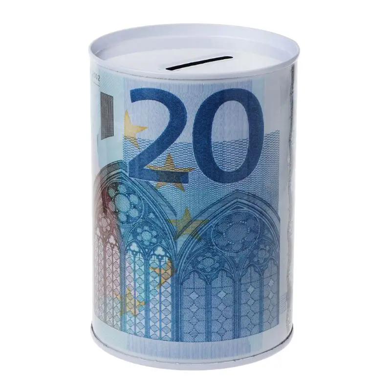 

Creative Euro Dollar Metal Cylinder Piggy Bank Saving Money Box Home Decoration