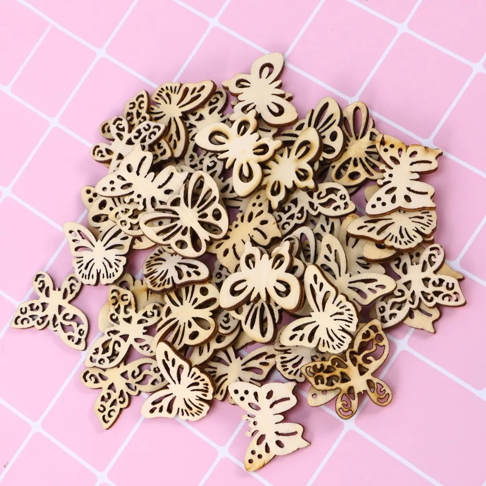 50 шт Смешанные DIY полые деревянные бабочки вырезы ремесло украшения Деревянный орнамент для DIY Искусство Свадебные украшения(33 мм