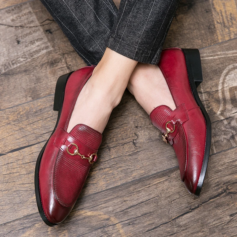 Новые деловые лоферы модная красная повседневная кожаная обувь мужские