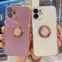 soft plating ring holder phone case for iphone xs max xr x 7 8 plus 2021 shockproof stand cover