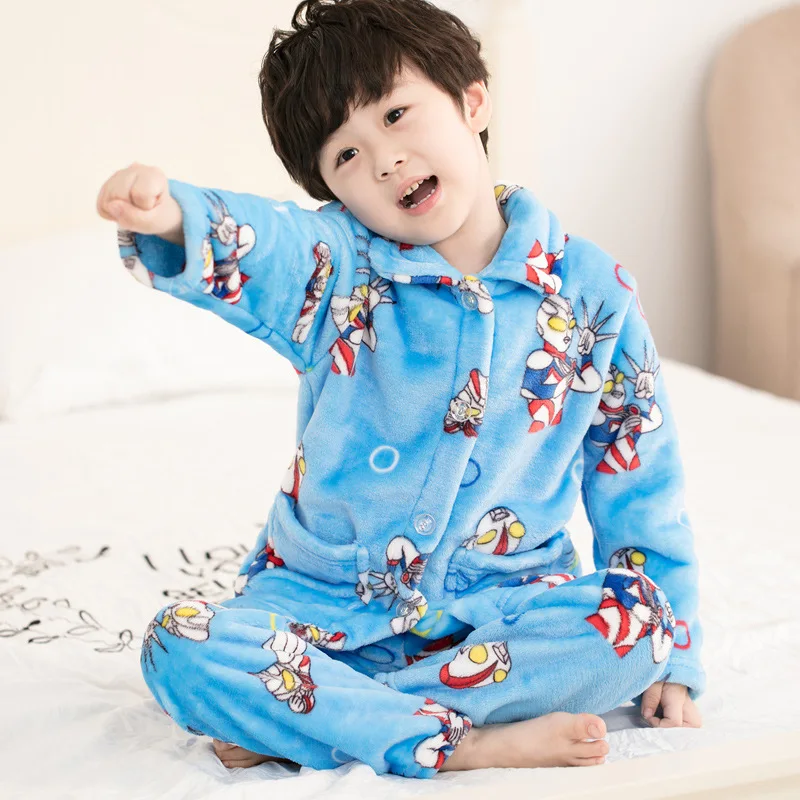 Pijama infantil inverno; детский пижамный комплект из кораллового флиса; пижама с принтом для маленьких мальчиков и девочек; детская фланелевая одежда для сна; пижамы для младенцев - Цвет: Sky blue Pajamas