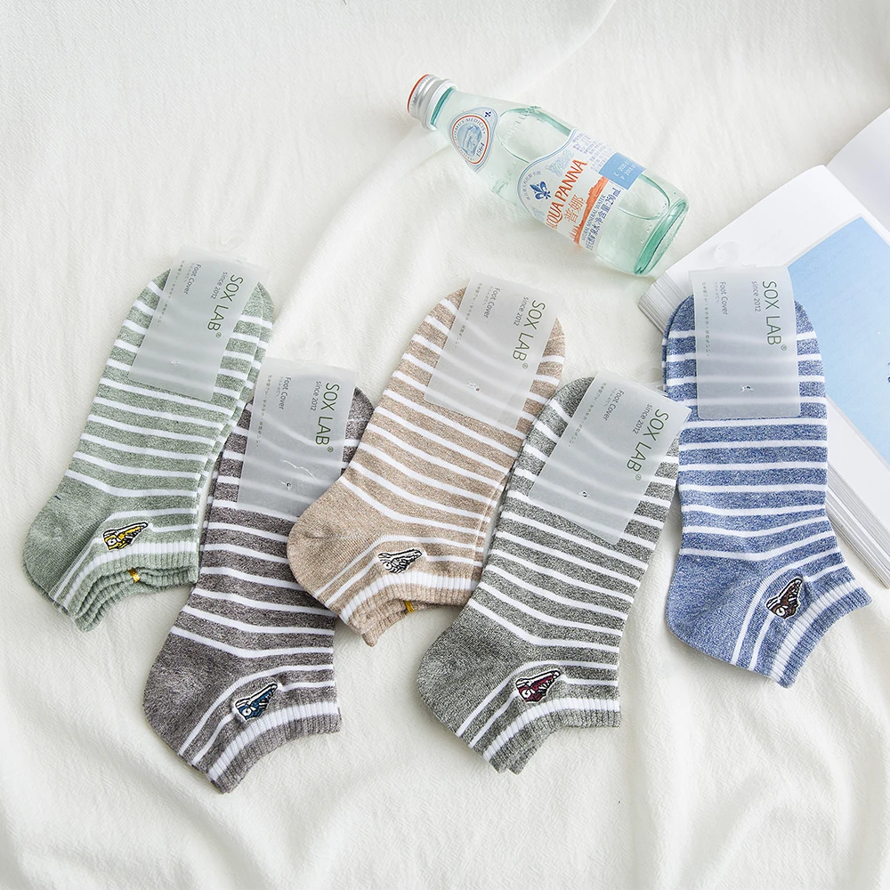 

Men's Boat Socks Spring And Summer Shallow Mouth Short Stripe Embroidery Casual Comfortable Cotton Sports Invisible Men's Socks