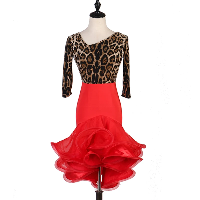 Новое платье для латинских танцев женщин и взрослых сексуальная леопардовая