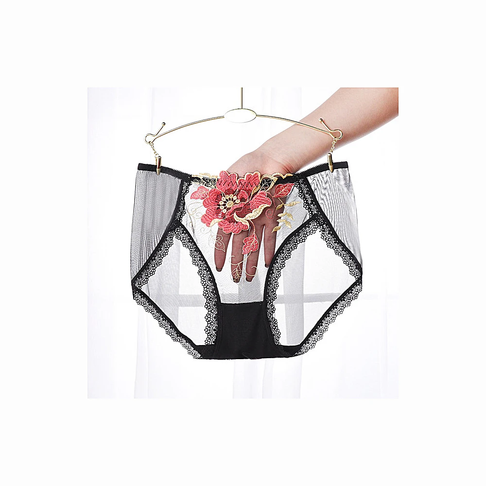 

2 pieces Woman Sexy Thin Lace Embroidery Panties lingerie Transparent Underwear Briefs Adult Thongs Femme 100% cotton Bottom