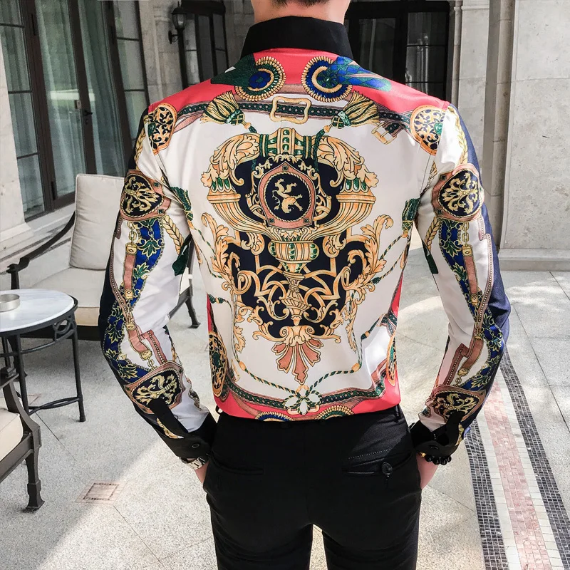 Роскошные мужские рубашки в стиле барокко Camisas Para Homem повседневные мужская