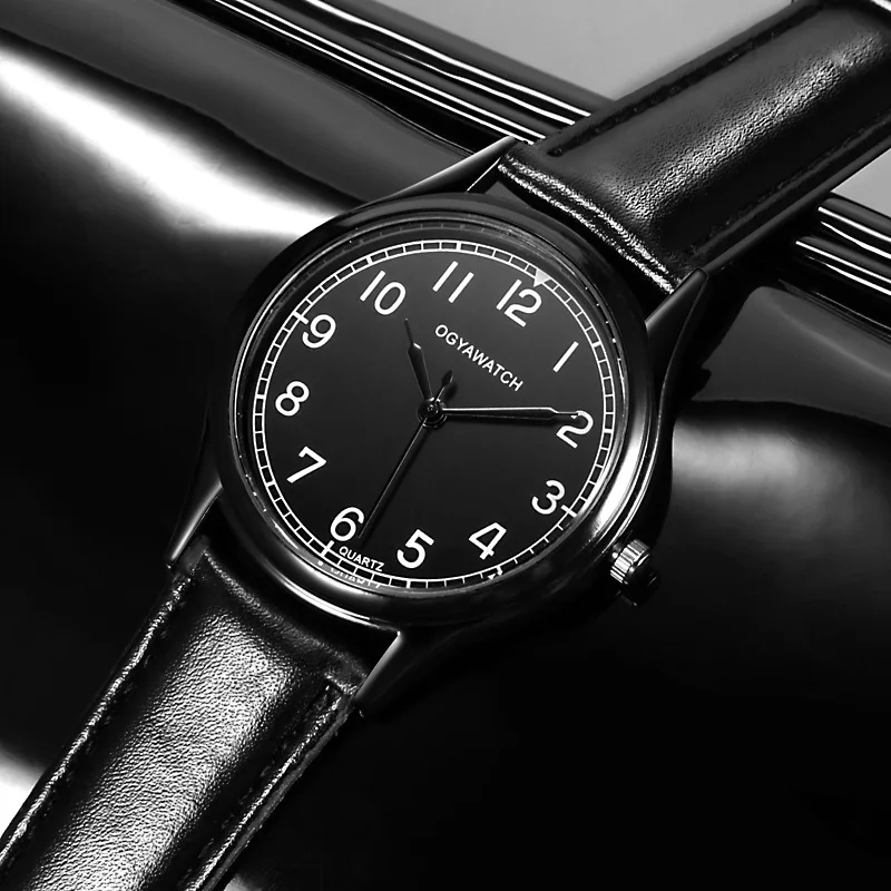Часы наручные OGYA Мужские кварцевые модные удобные деловые с кожаным ремешком