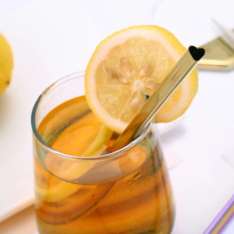 

1Pc Creative Reusable Metal Drinking Straw Heart-shaped Pearl Milkshake Straws New