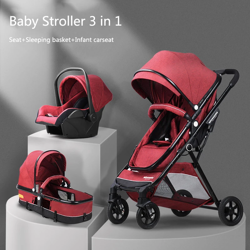 

Luxurious Baby Stroller 3 in 1 Genuine Portable Baby Carriage Fold Pram Aluminum Frame High Landscape Stroller for Newborn Baby
