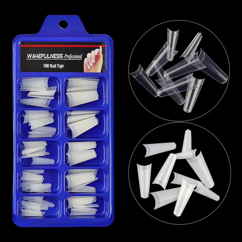 

100pc/ box Long French Fake Nails Tips Clear Nature Color ABS Half Cover Ballerina Fasle Nails Manicure Acrylic Nail Art Tools