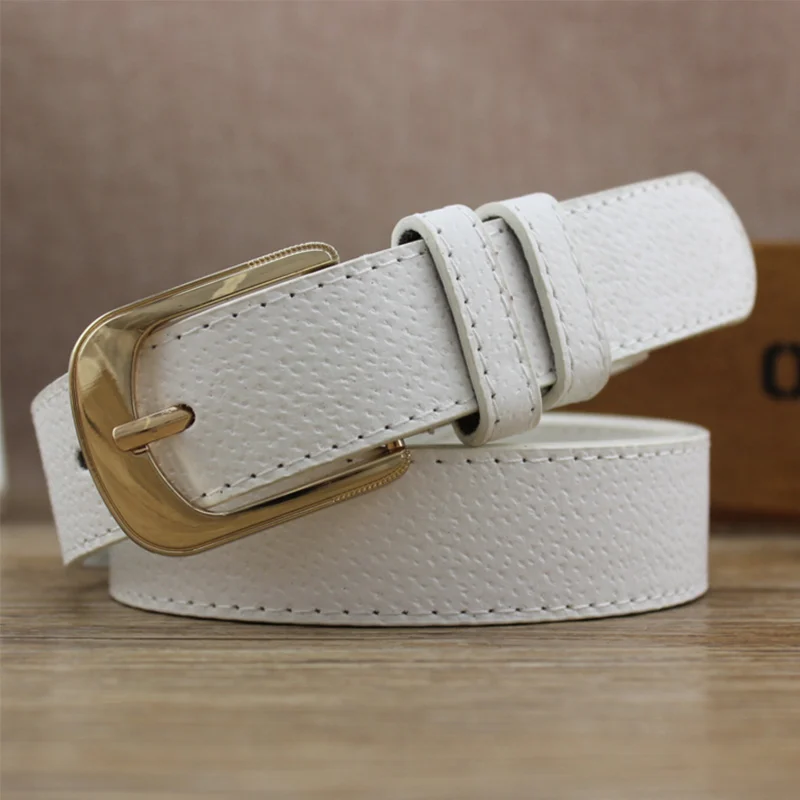 white belt Женские черные джинсы ремень кожа Золотая Пряжка свиная кожа ремни для женщин девушки мода дизайнер коричневый центуре femme дамы ceinture - Цвет: white belt