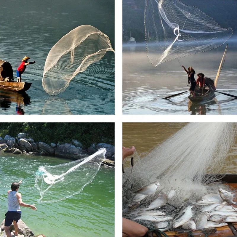 8Ft 2.4M Fishing Net Bait Easy Throw Hand Cast 3/4 inch Strong Nylon Mesh + Sinker | Спорт и развлечения