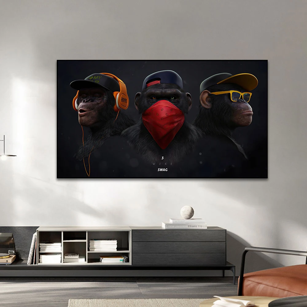 Картина на холсте с изображением милой обезьяны плакаты и принты искусство