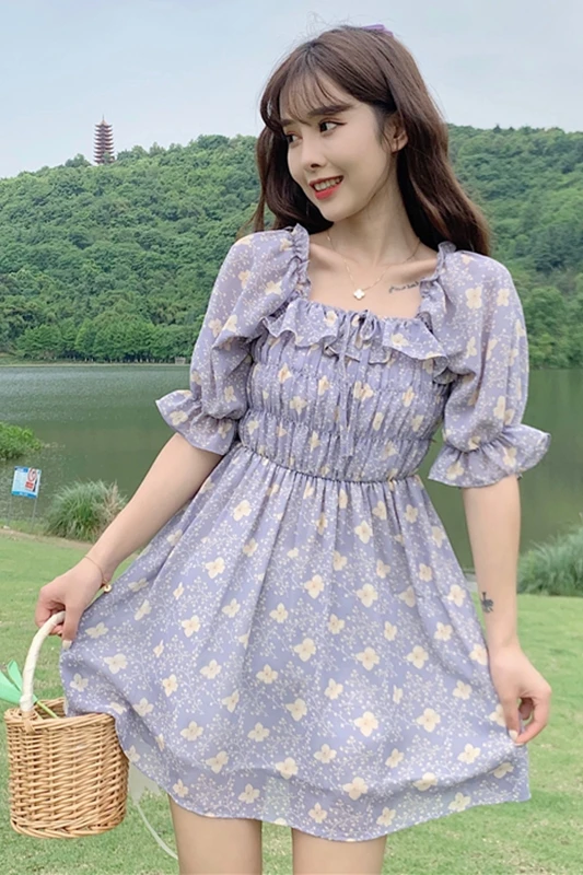 

Sweet Small Floral Dress Summer New Cute Ruffled Puffed Sleeves gothic lolita dress lolita princess fairy dress