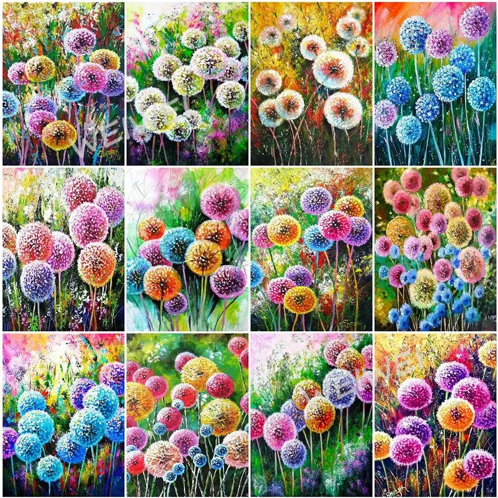 

5D Diy Full Drill Diamond Painting Colorful Dandelion Plant Diamond Embroidery Cross Stitch Mosaic Kits Home Decoration