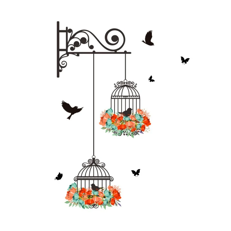 3D озорные Коты птицы и уличный светильник Настенная Наклейка на стену наклейки