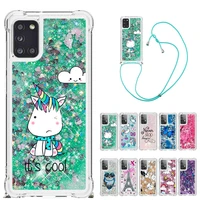 strap lanyard cartoon phone case for samsung galaxy a31 a21s a11 m11 a41 a01 a21 a10s a20s tpu soft glitter liquid back cover