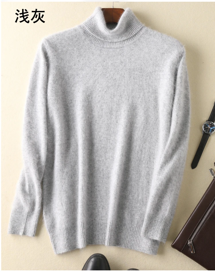 

New fashion knitted Mink Cashmere Sweater Pullovers Outwear Man's turtleneck sweaters Tops Loose Solid Fit Knitting Clothing