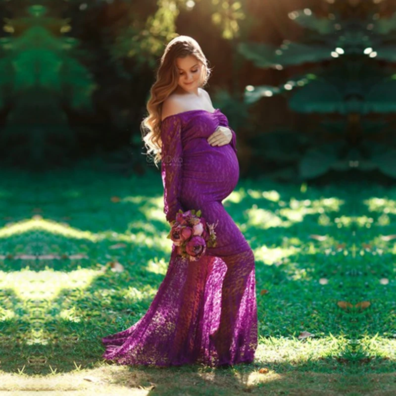 Кружевные платья для беременных с длинным рукавом милые сердечками фотосессии