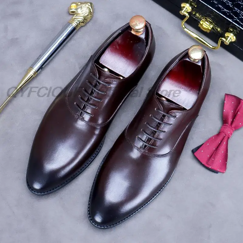 

Туфли-оксфорды мужские классические, натуральная кожа, заостренный носок, на шнуровке, Формальные Свадебные Костюмные туфли ручной работы, ...