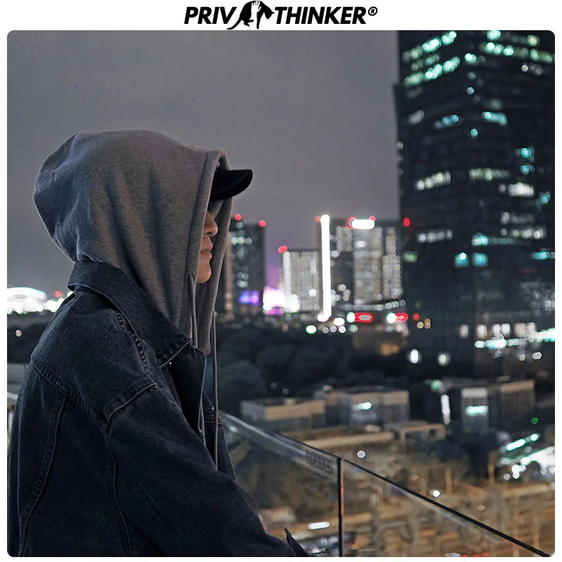 Мужские свободные джинсовые куртки Privathinker Корейская верхняя одежда с капюшоном