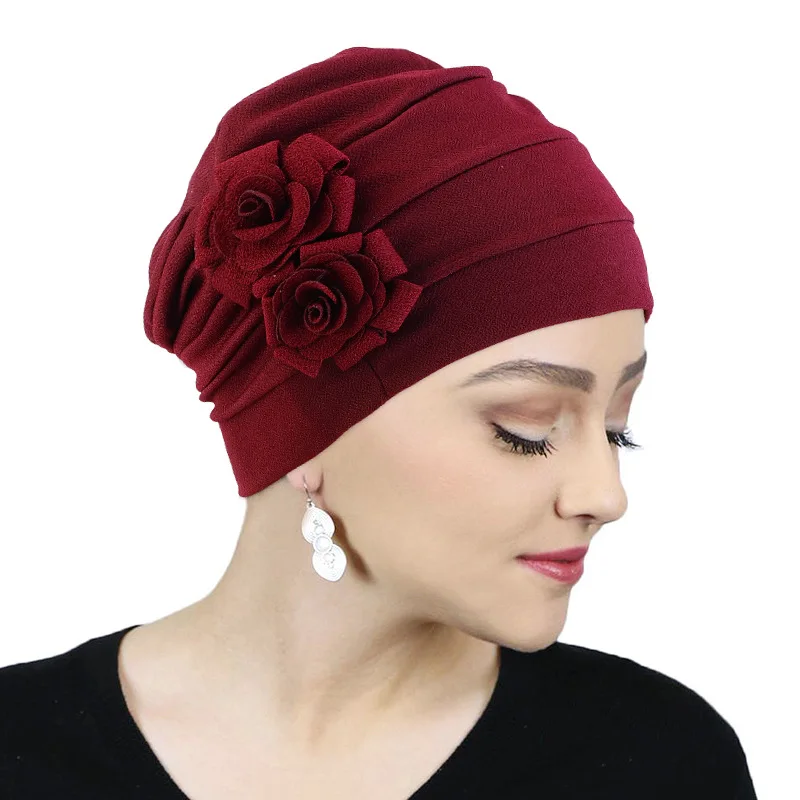 

Base Cap Solid Color Turban Flower Multicolor Chemotherapy Cap Home Confinement Cross Wrap Head Simple Headscarf