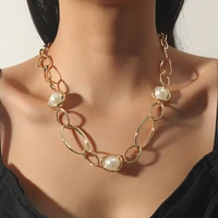 fashion ladies necklace single layer round chain stitching pearl pendant short necklaces choker gold women party gifts jewelry